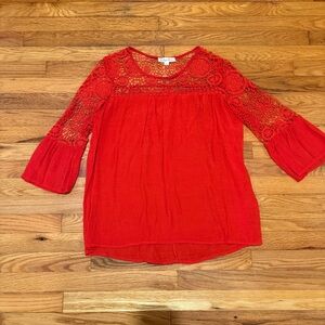 Indigo Rose Red Lace Embroidery Women's Blouse size Large